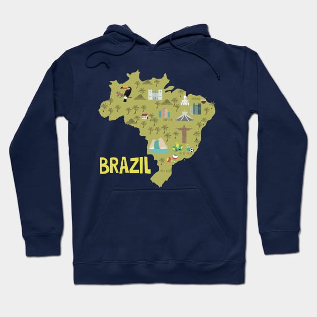 Brazil Illustrated Map Hoodie by JunkyDotCom